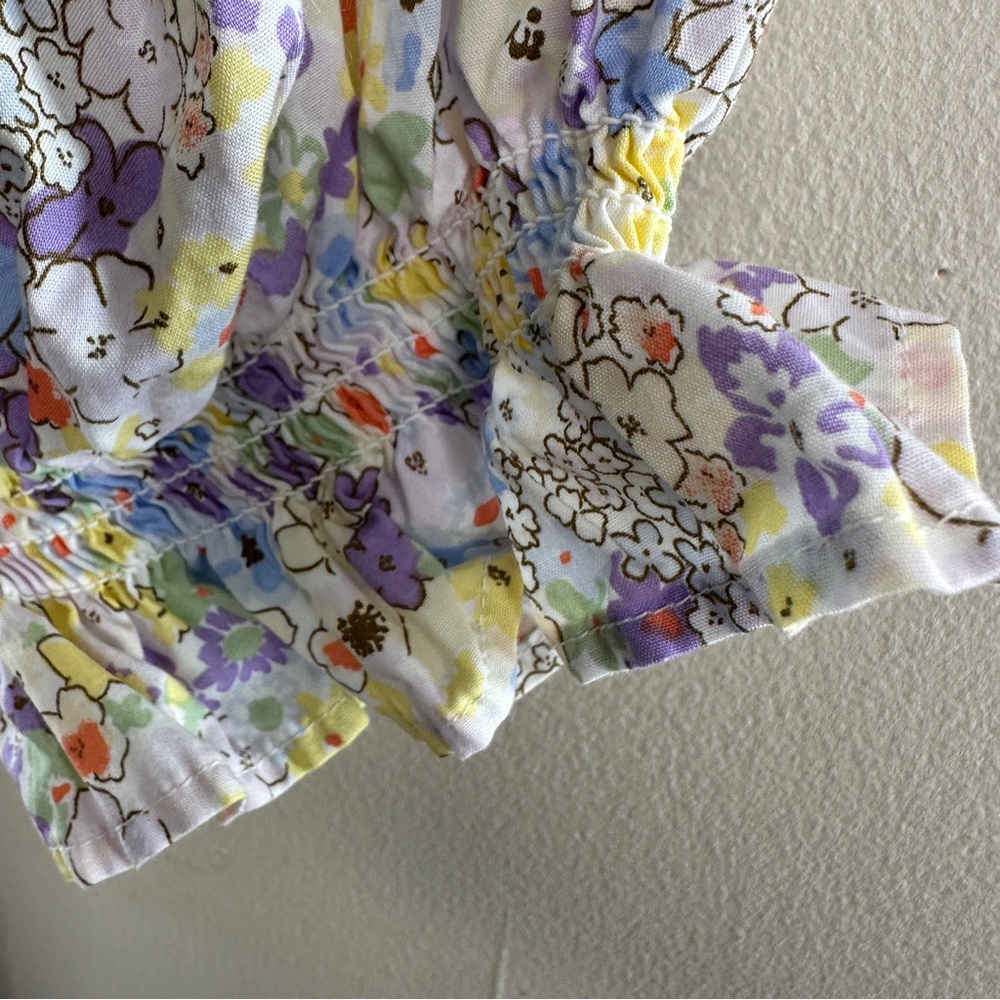 Levi - Floral Off Shoulder Smocked Mini Dress Puff Sleeve Boho Summer Women L - Picture 6 of 11